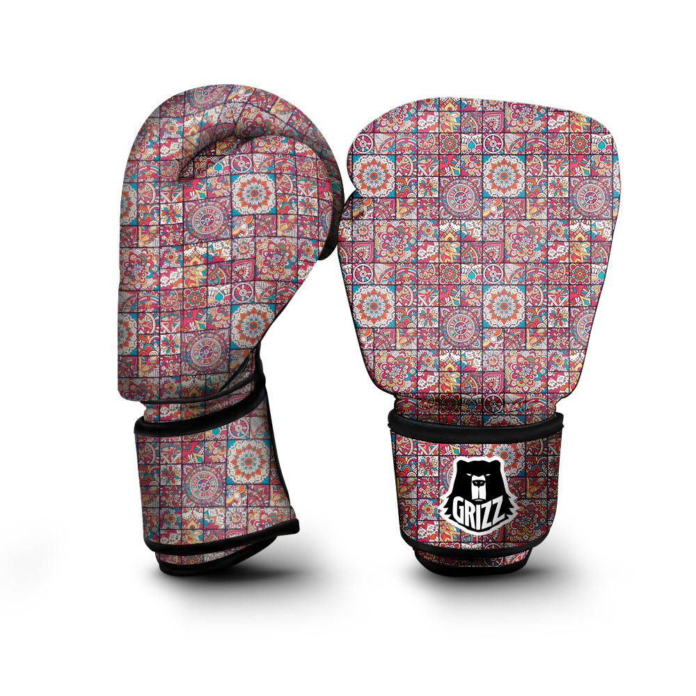 Patchwork Bohemian Print Pattern Boxing Gloves-grizzshop