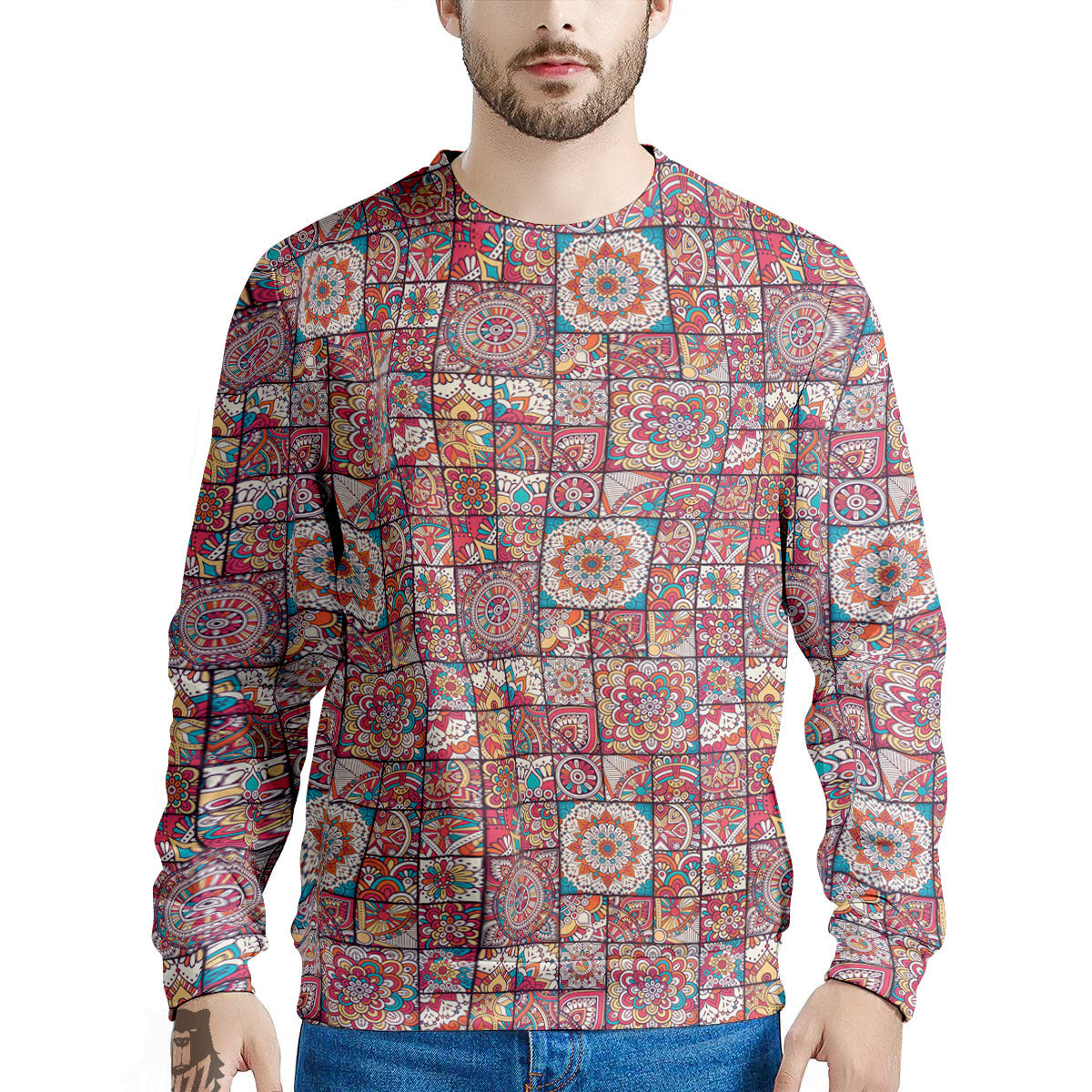 Patchwork Bohemian Print Pattern Men's Sweatshirt-grizzshop