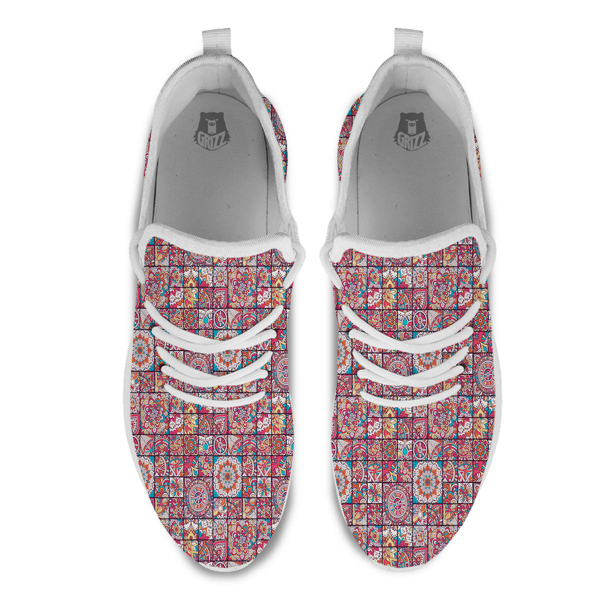 Patchwork Bohemian Print Pattern White Athletic Shoes-grizzshop