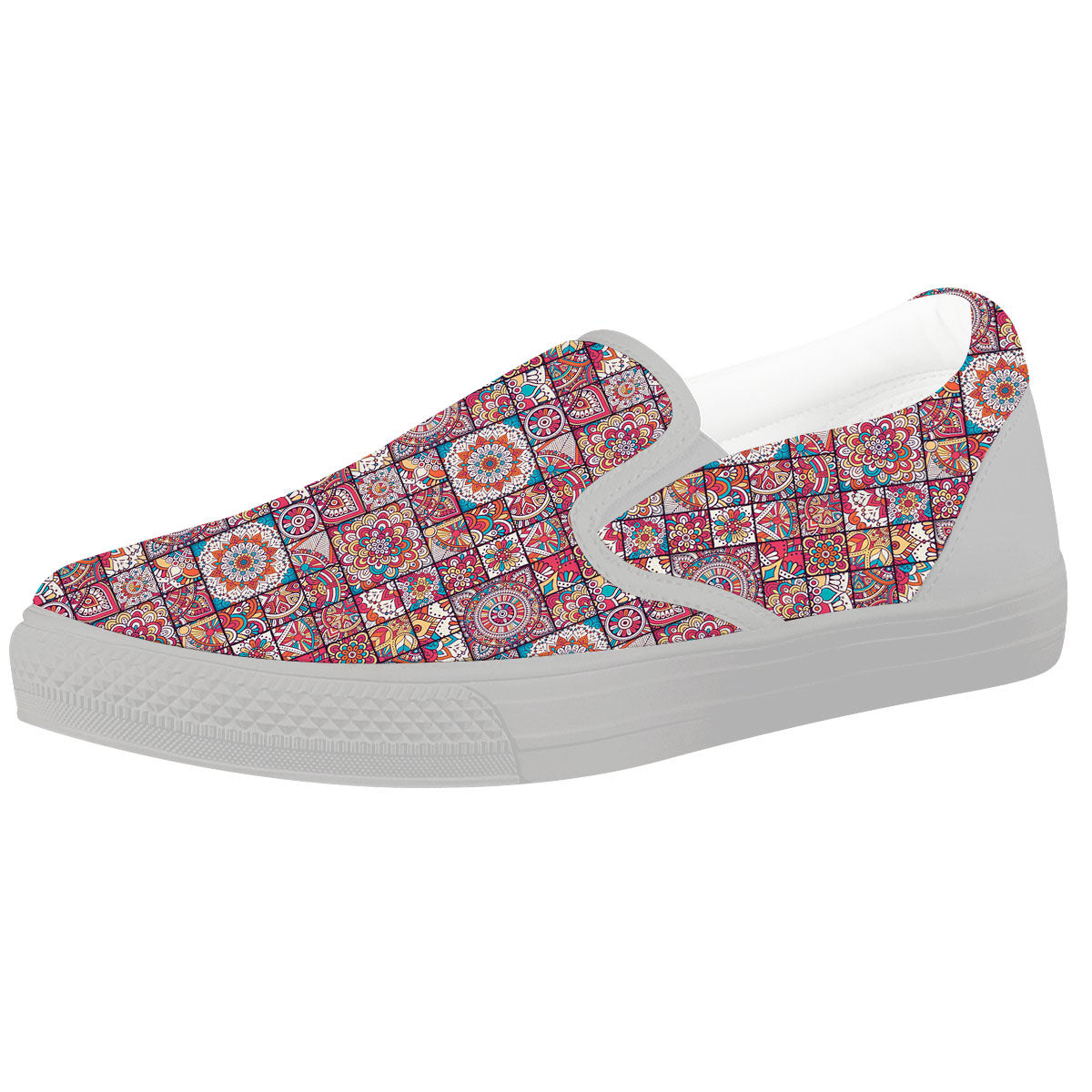 Patchwork Bohemian Print Pattern White Slip On Shoes-grizzshop