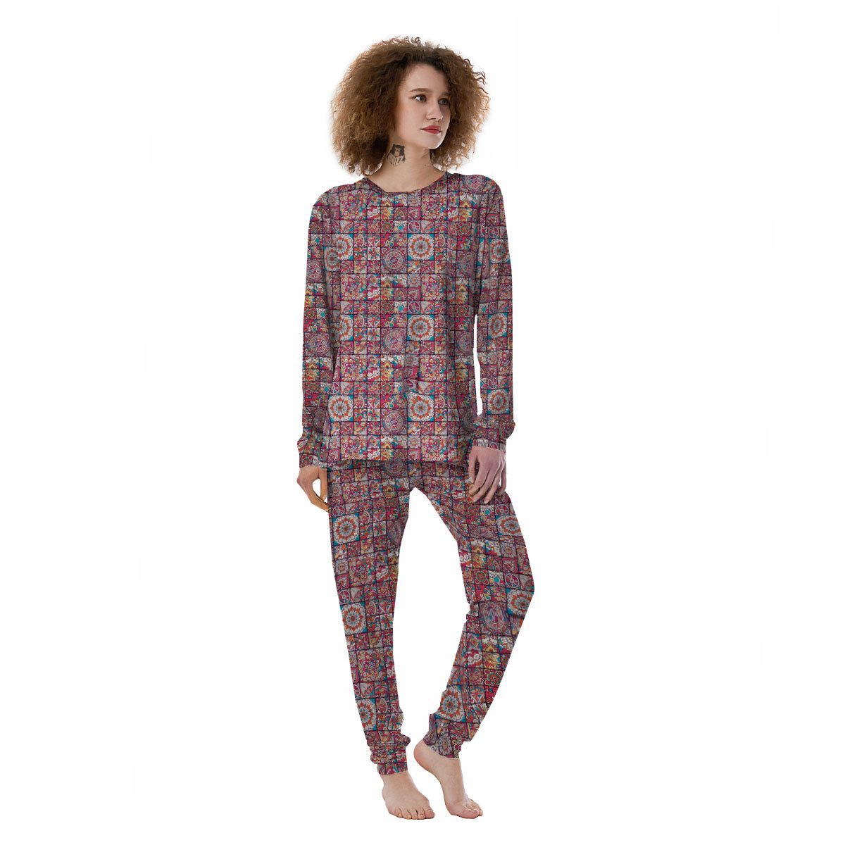 Patchwork Bohemian Print Pattern Women's Pajamas-grizzshop