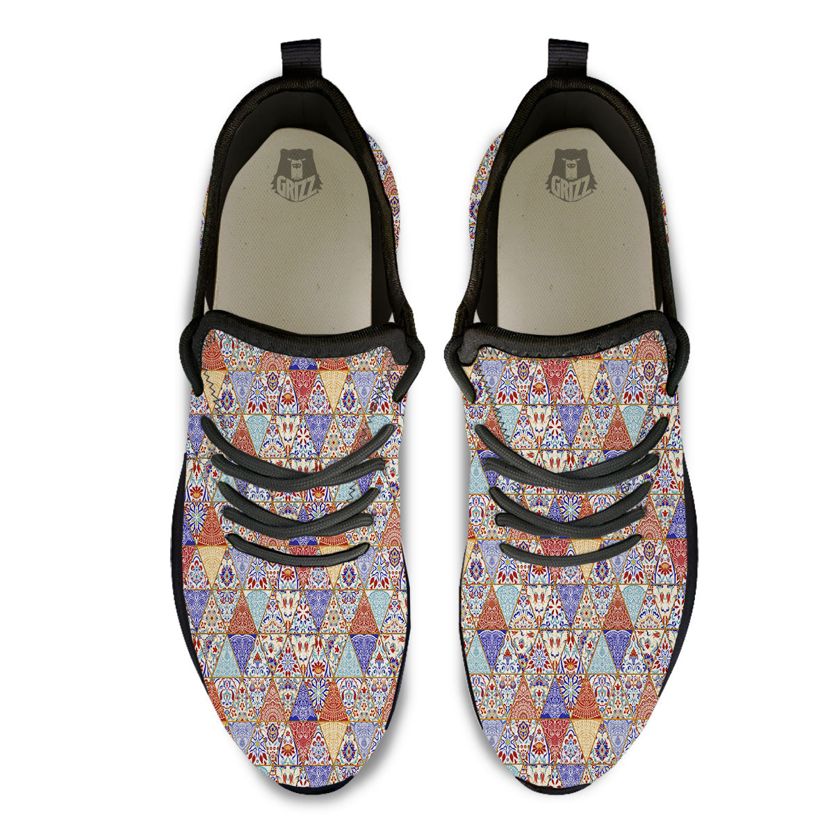 Patchwork Boho Mandala Print Pattern Black Athletic Shoes-grizzshop