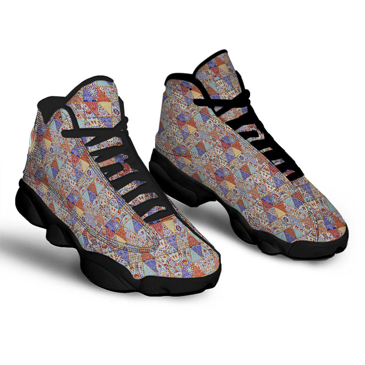 Patchwork Boho Mandala Print Pattern Black Basketball Shoes-grizzshop