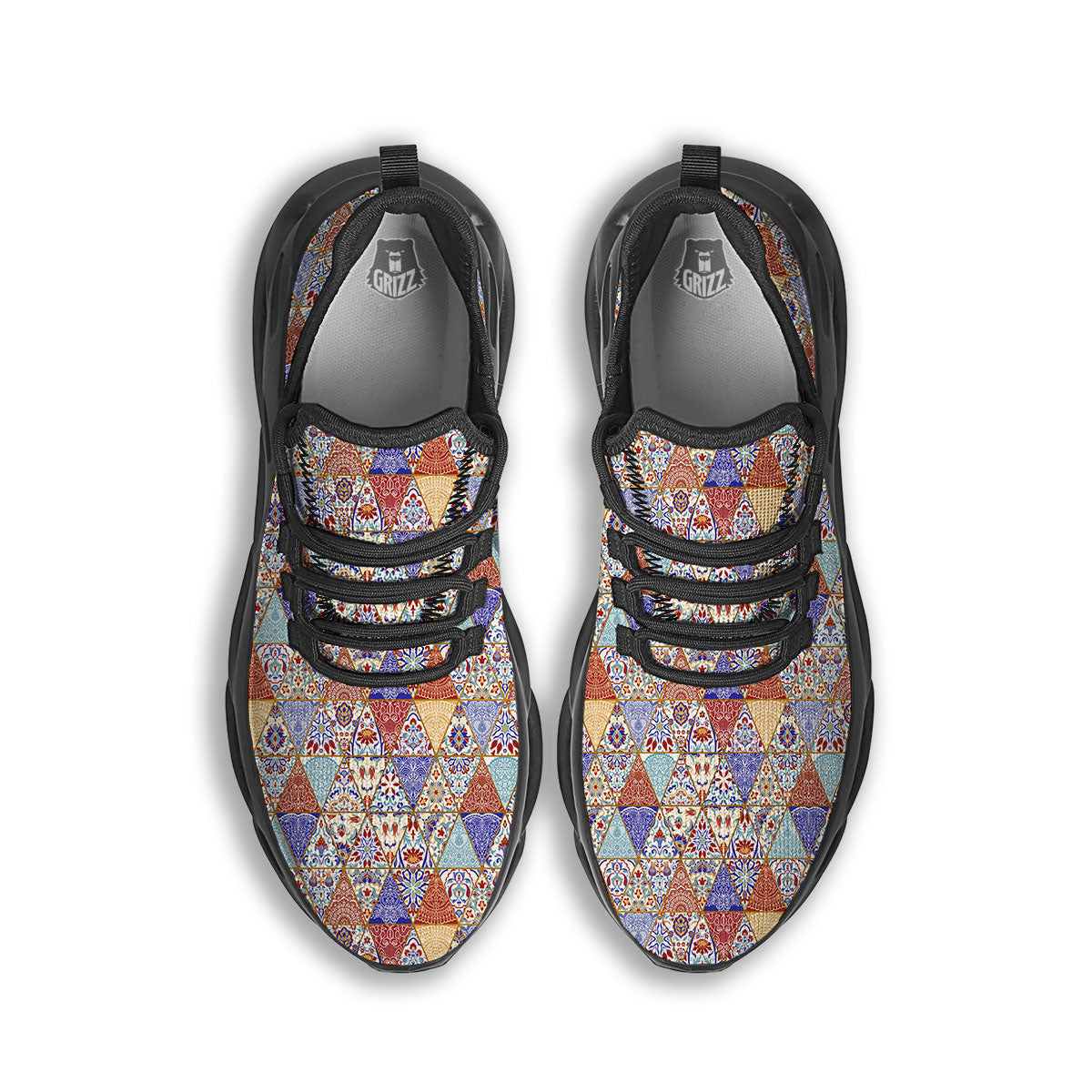 Patchwork Boho Mandala Print Pattern Black Running Shoes-grizzshop