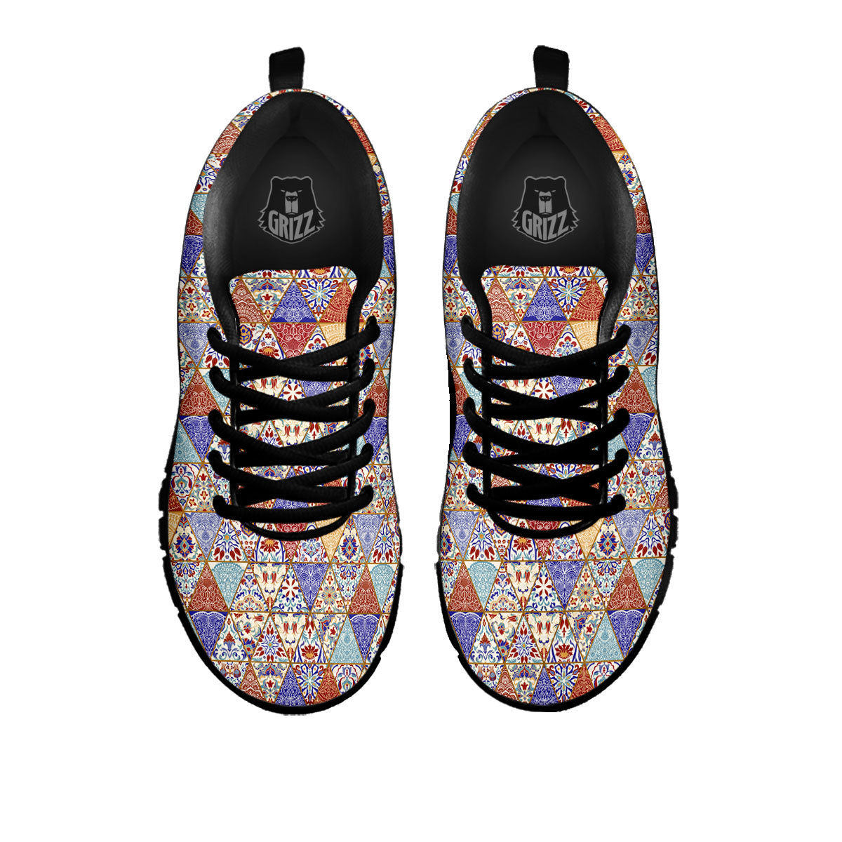 Patchwork Boho Mandala Print Pattern Black Sneaker-grizzshop