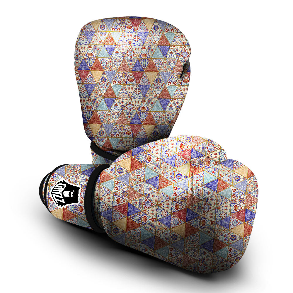 Patchwork Boho Mandala Print Pattern Boxing Gloves-grizzshop