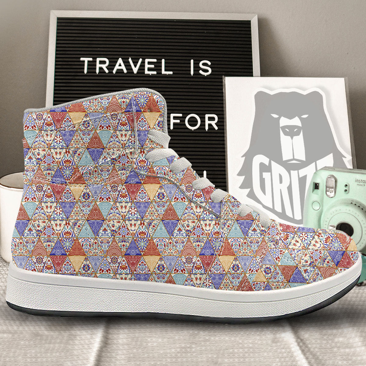 Patchwork Boho Mandala Print Pattern High Top Sneakers-grizzshop
