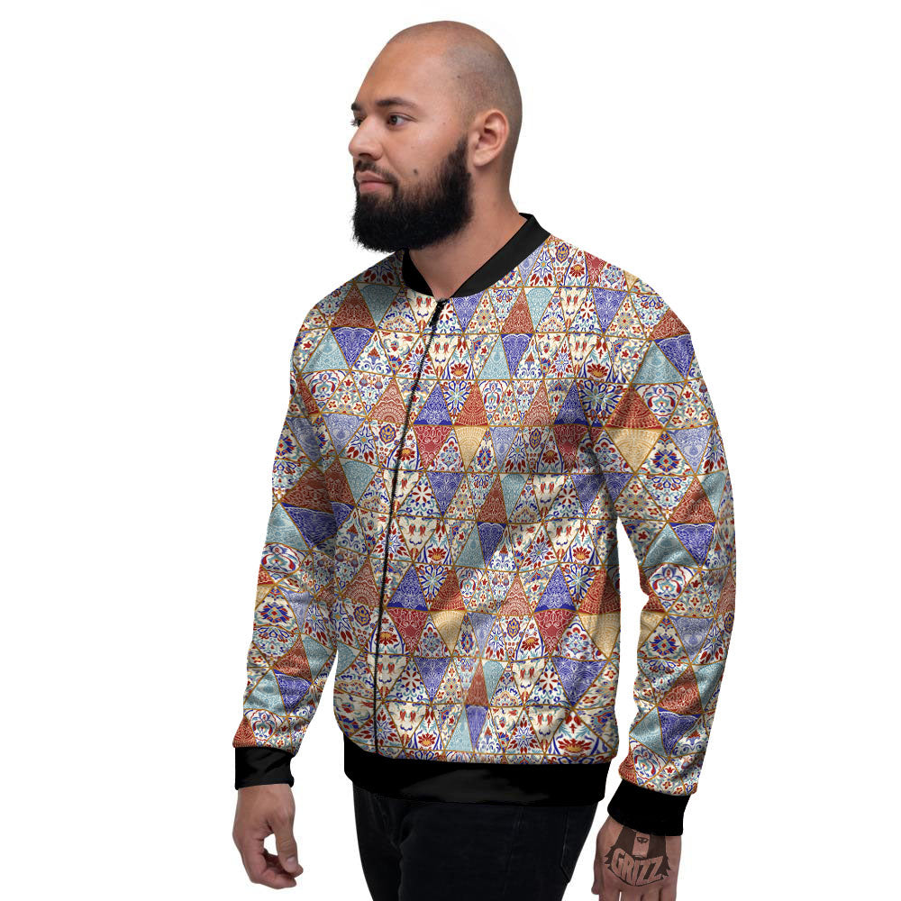 Patchwork Boho Mandala Print Pattern Men's Bomber Jacket-grizzshop