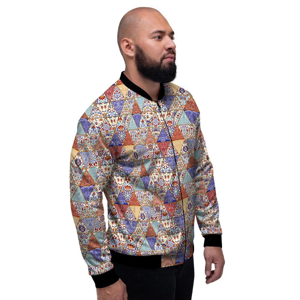 Patchwork Boho Mandala Print Pattern Men's Bomber Jacket-grizzshop