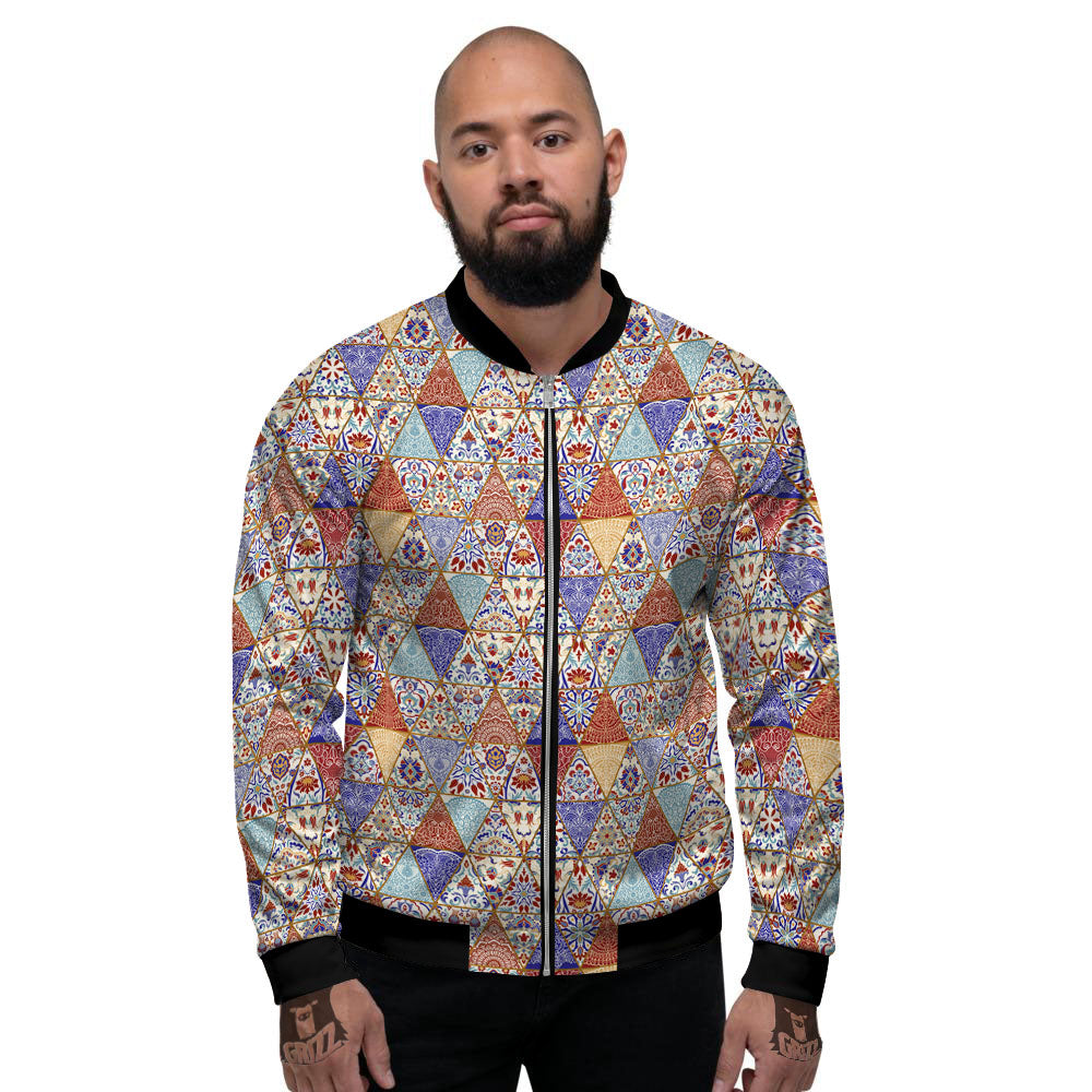 Patchwork Boho Mandala Print Pattern Men's Bomber Jacket-grizzshop