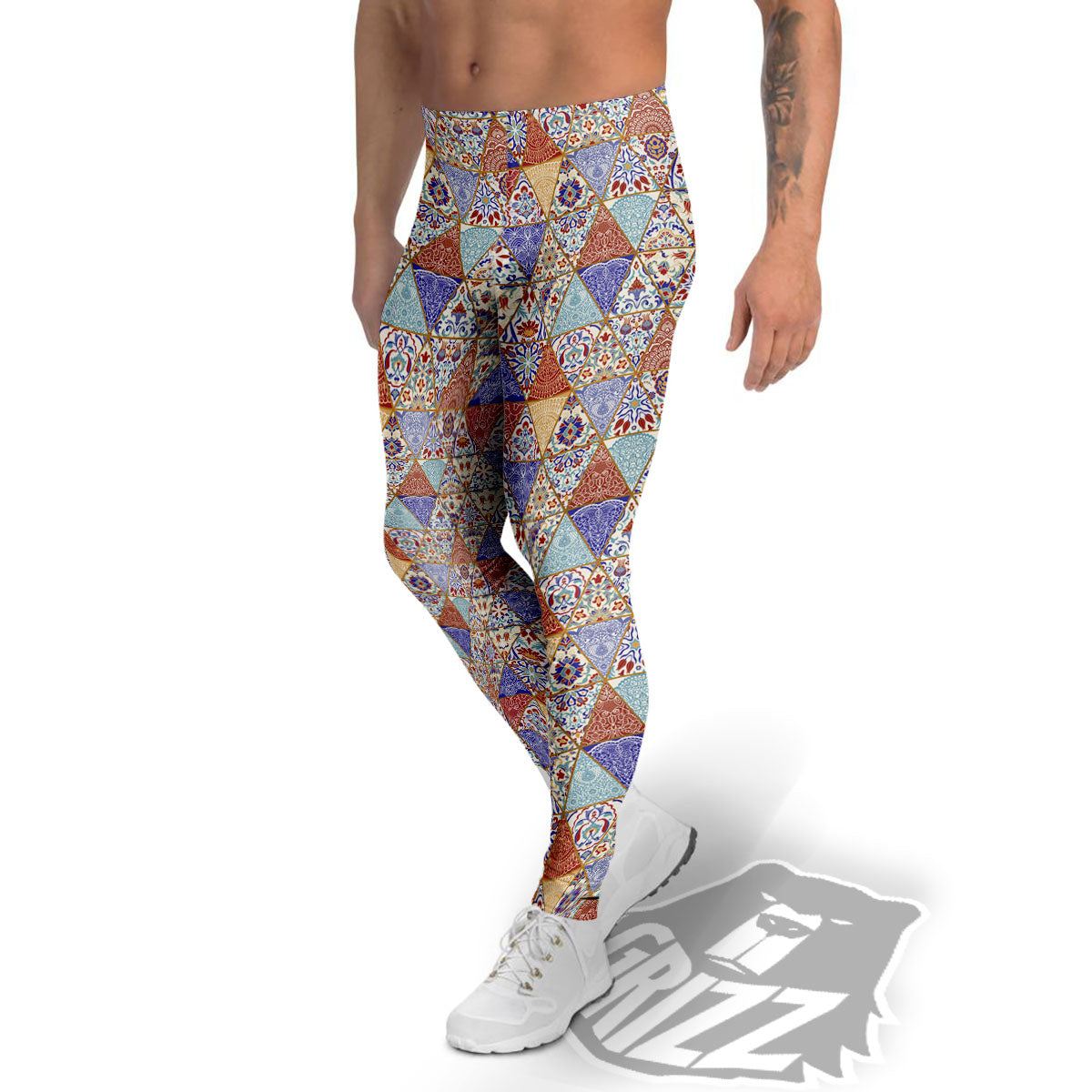 Patchwork Boho Mandala Print Pattern Men's Leggings-grizzshop