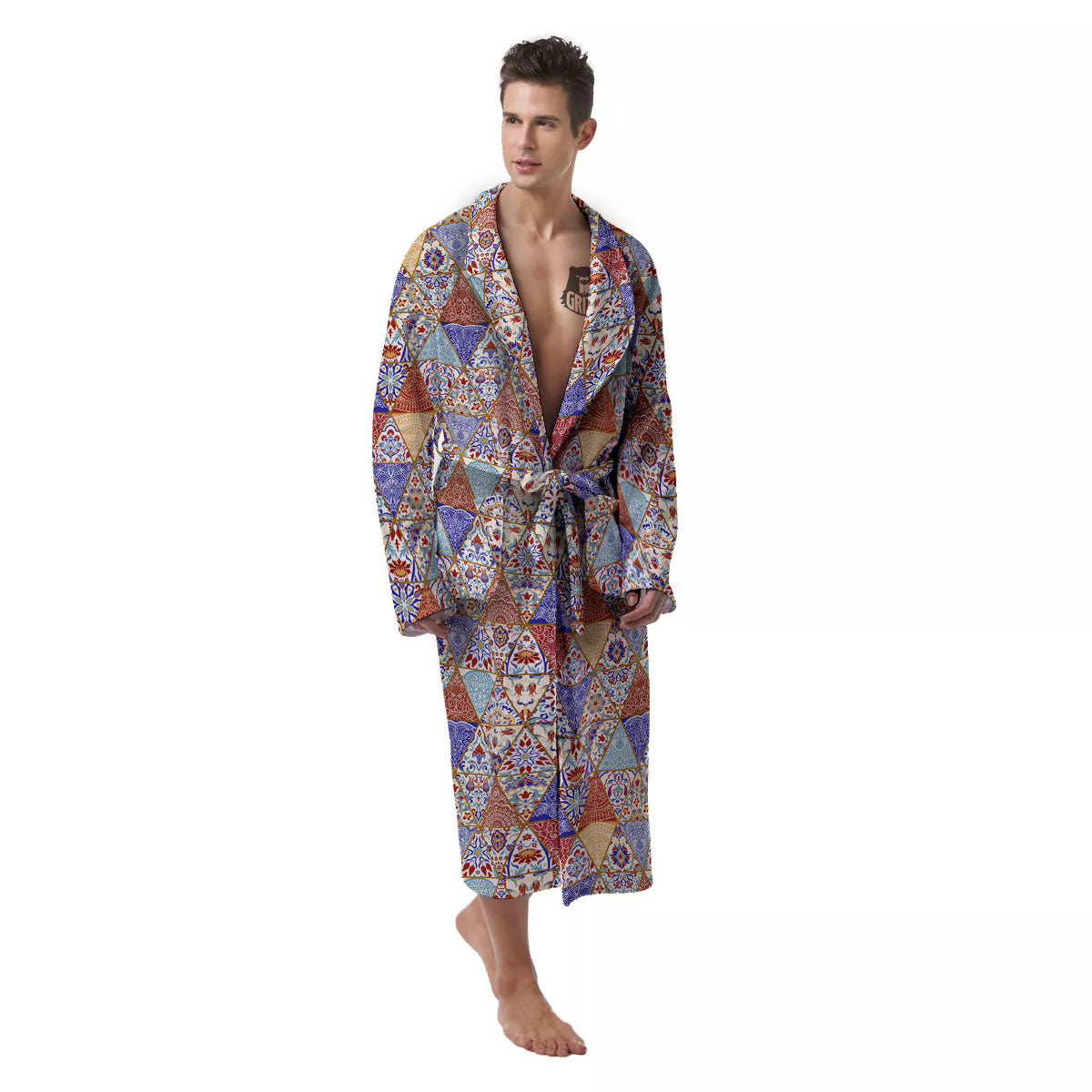 Patchwork Boho Mandala Print Pattern Men's Robe-grizzshop