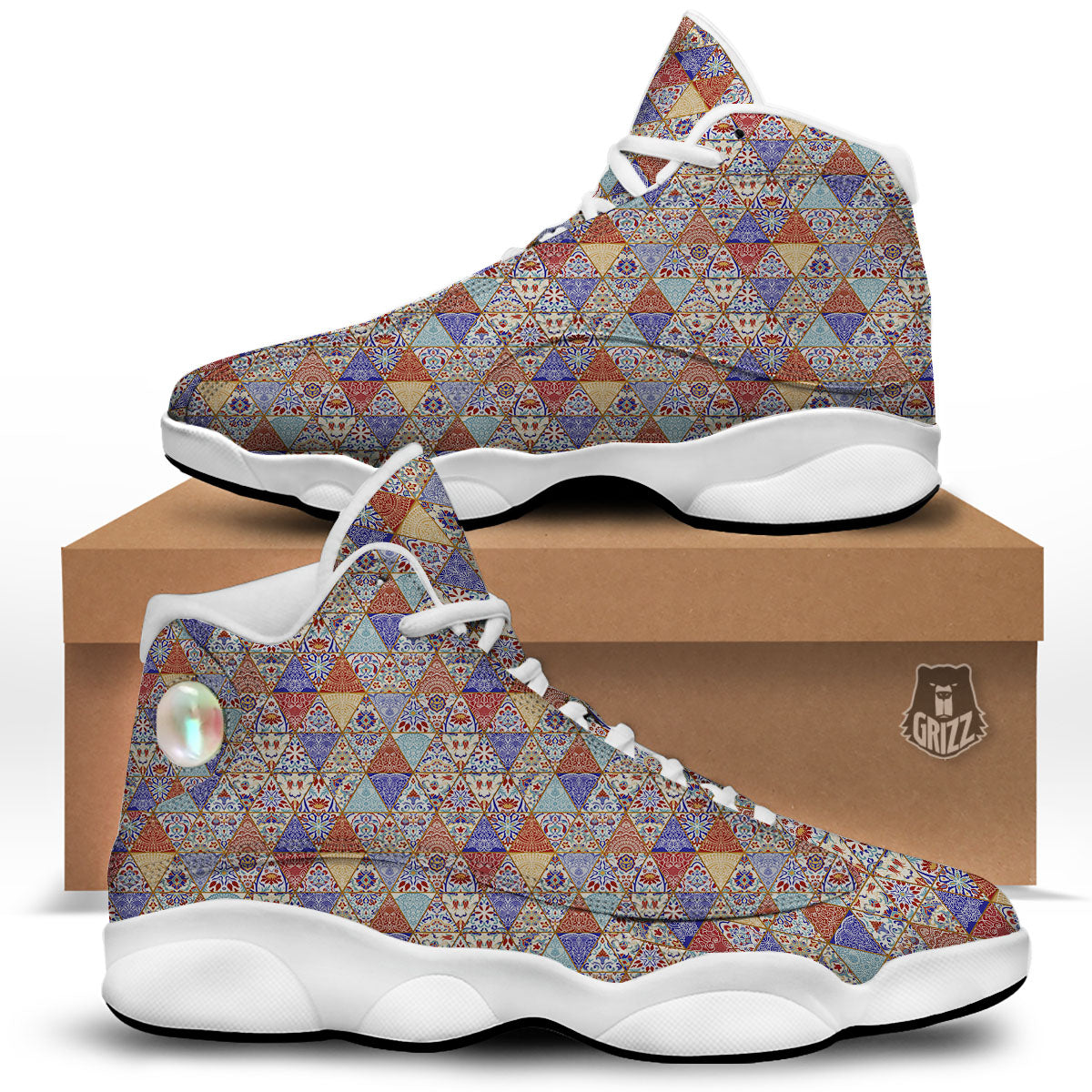 Patchwork Boho Mandala Print Pattern White Basketball Shoes-grizzshop