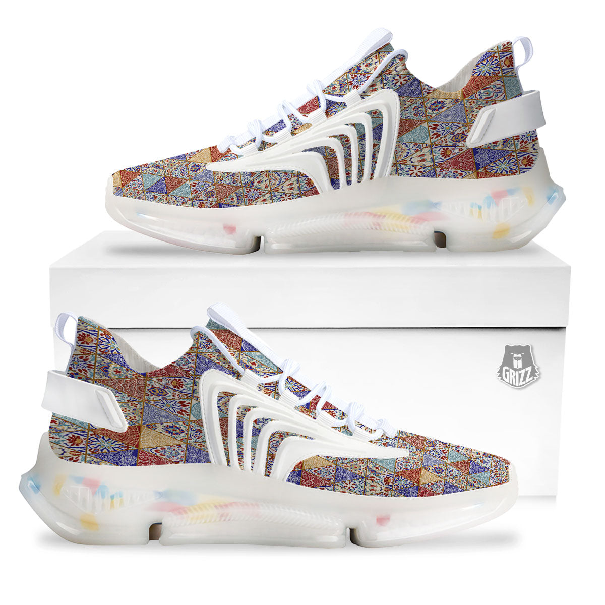 Patchwork Boho Mandala Print Pattern White Gym Shoes-grizzshop