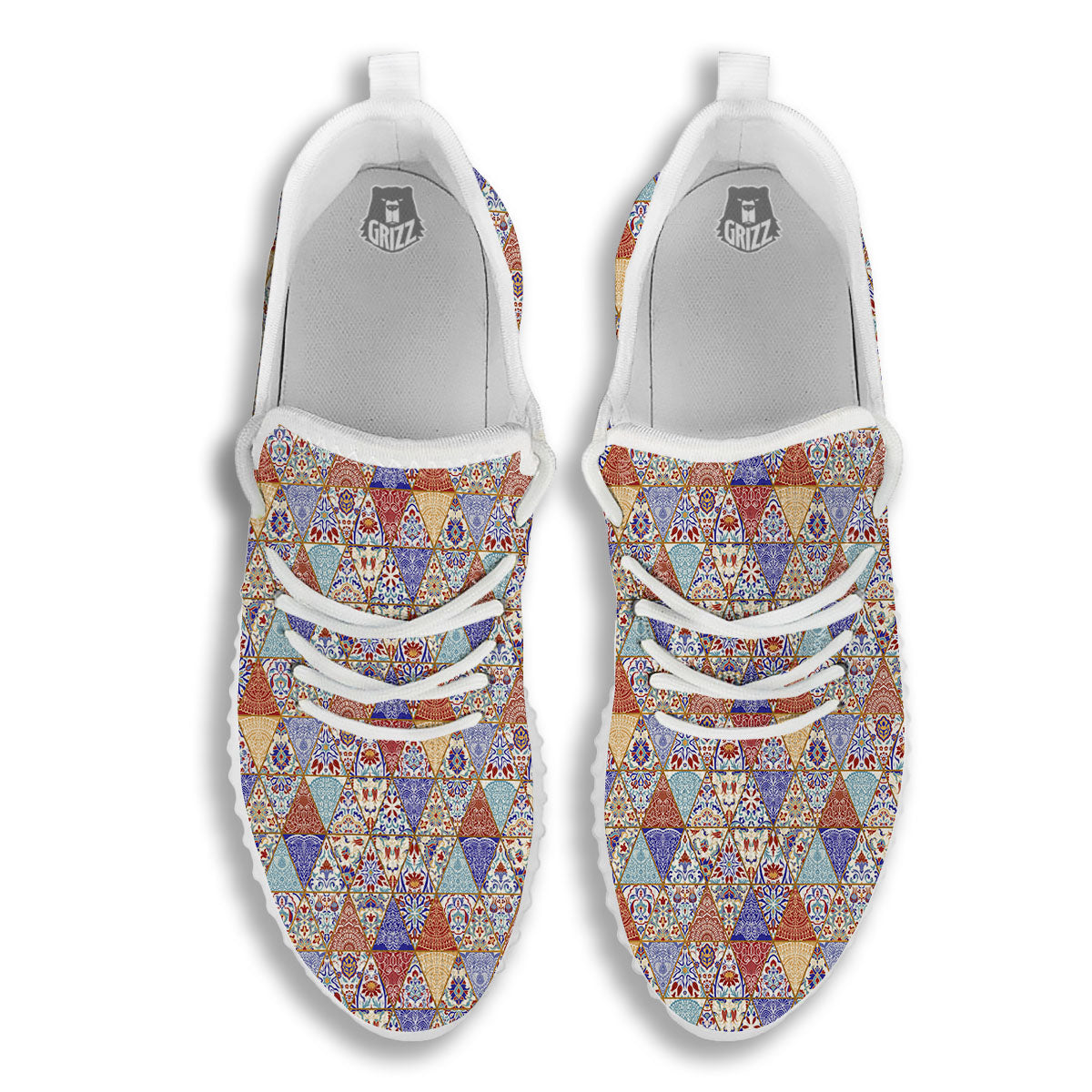 Patchwork Boho Mandala Print Pattern White Walking Shoes-grizzshop