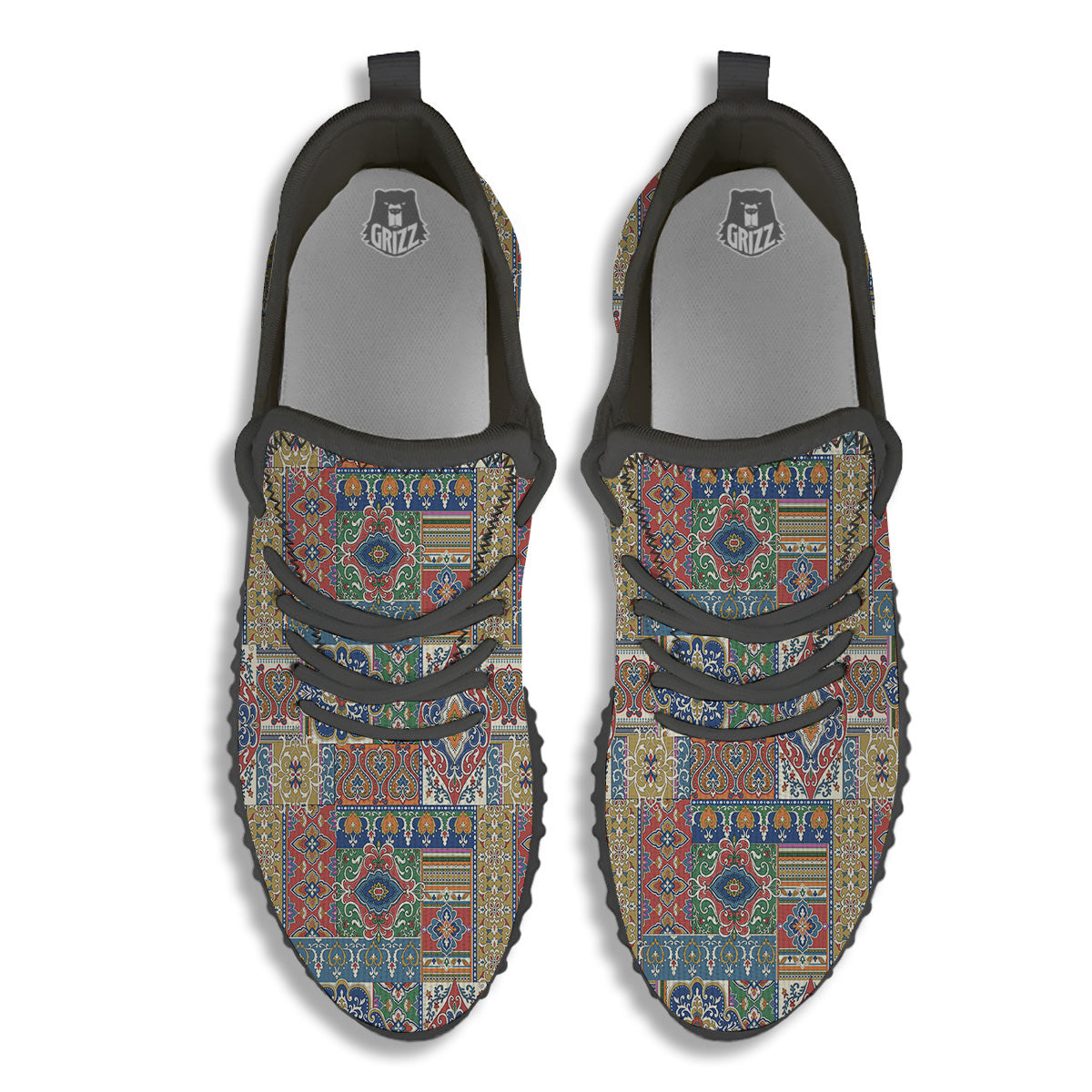Patchwork Damask Vintage Print Pattern Black Walking Shoes-grizzshop