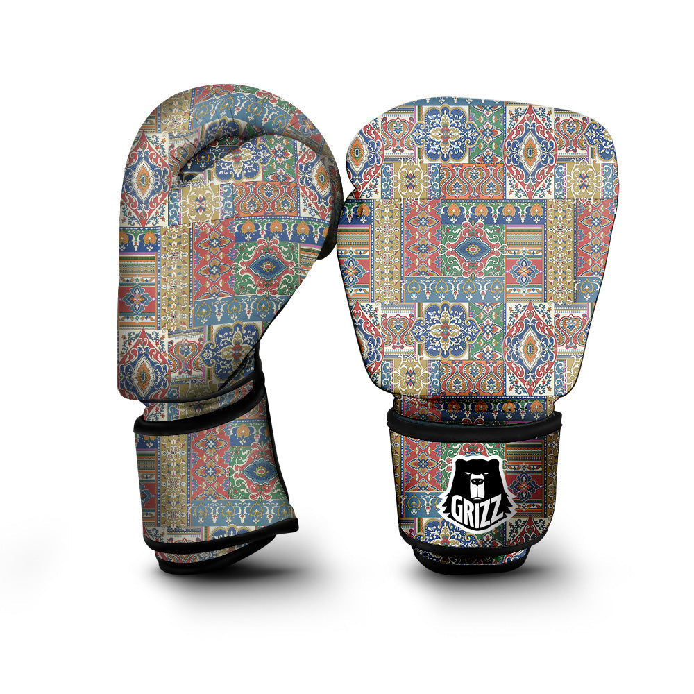 Patchwork Damask Vintage Print Pattern Boxing Gloves-grizzshop