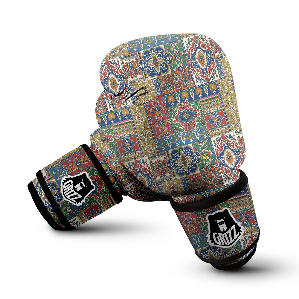 Patchwork Damask Vintage Print Pattern Boxing Gloves-grizzshop