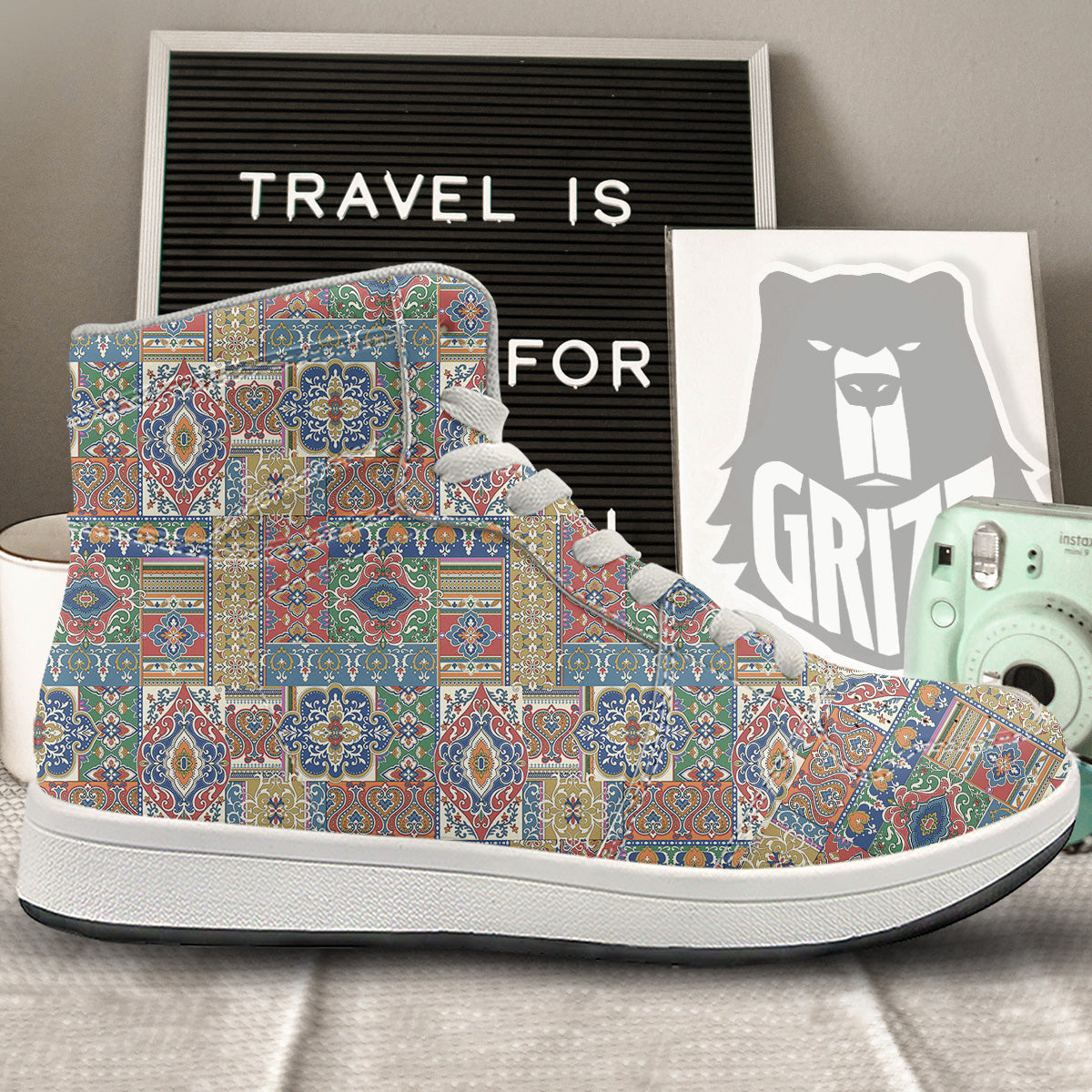 Patchwork Damask Vintage Print Pattern High Top Sneakers-grizzshop
