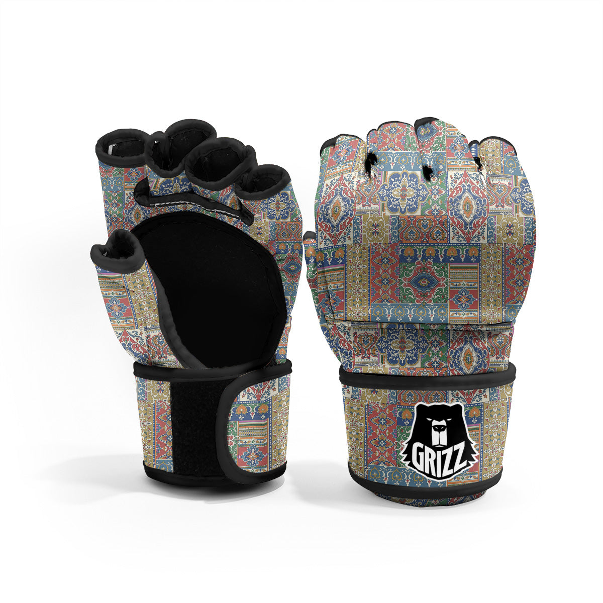 Patchwork Damask Vintage Print Pattern MMA Gloves-grizzshop