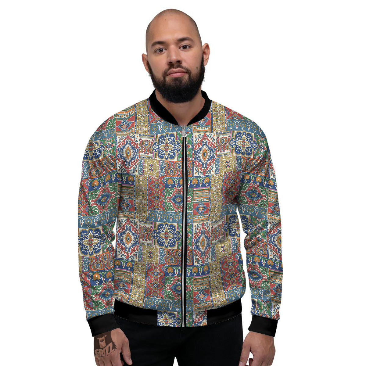 Patchwork Damask Vintage Print Pattern Men's Bomber Jacket-grizzshop