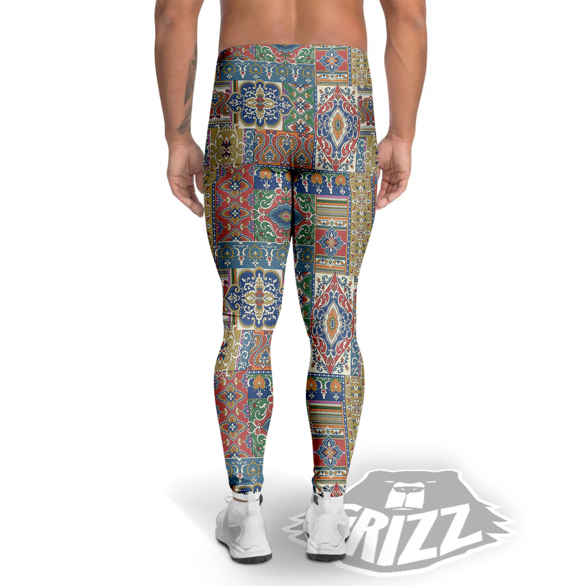 Patchwork Damask Vintage Print Pattern Men's Leggings-grizzshop