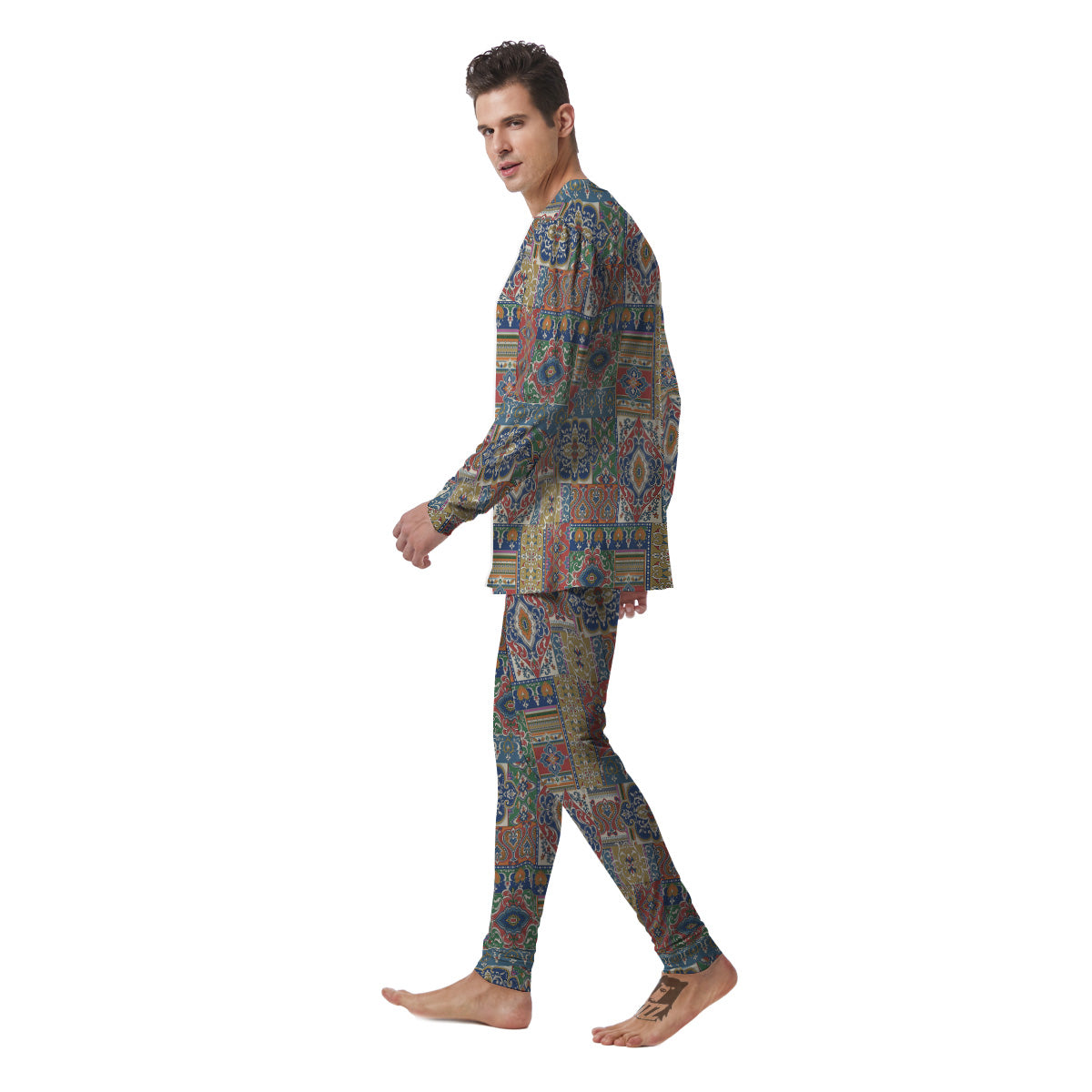 Patchwork Damask Vintage Print Pattern Men's Pajamas-grizzshop