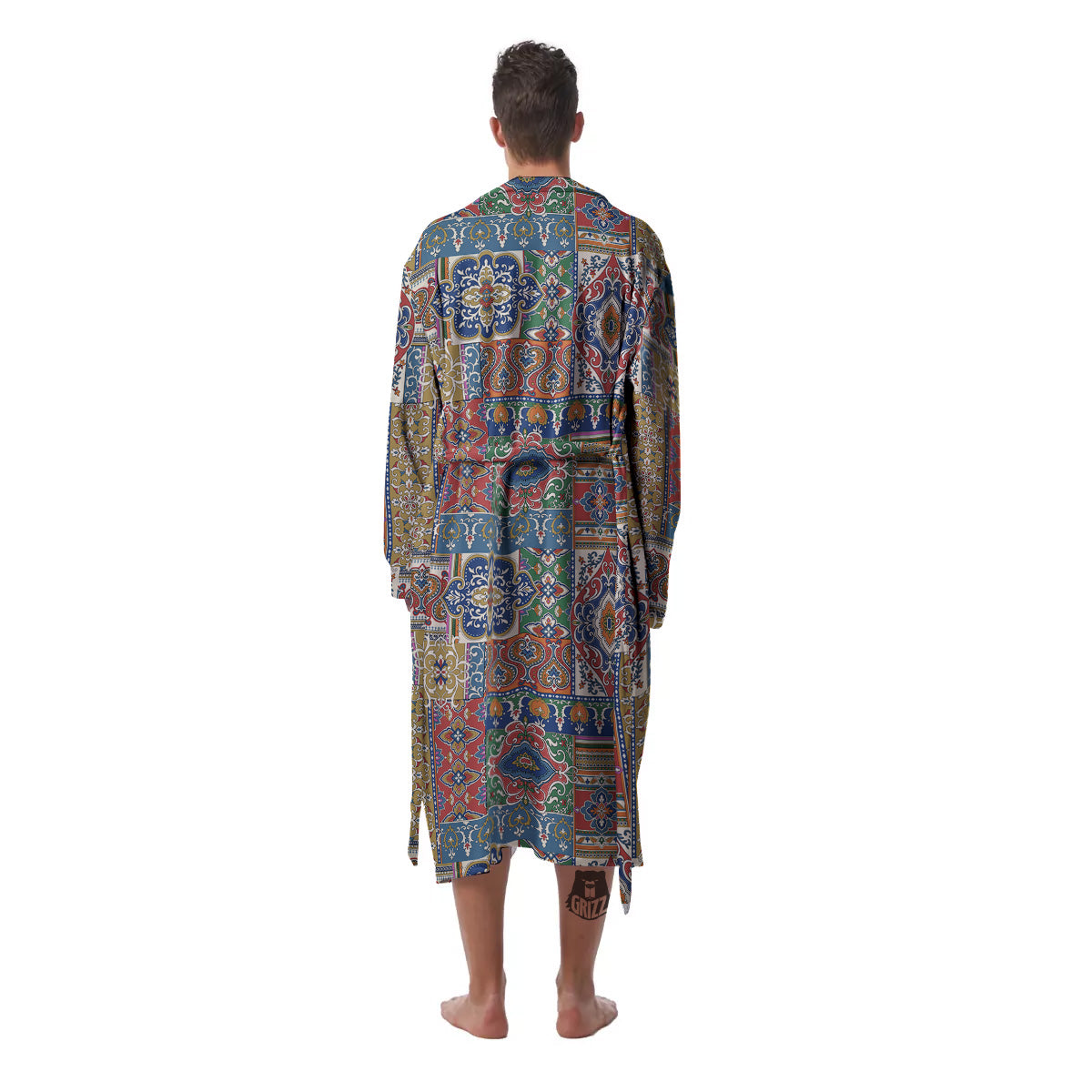 Patchwork Damask Vintage Print Pattern Men's Robe-grizzshop