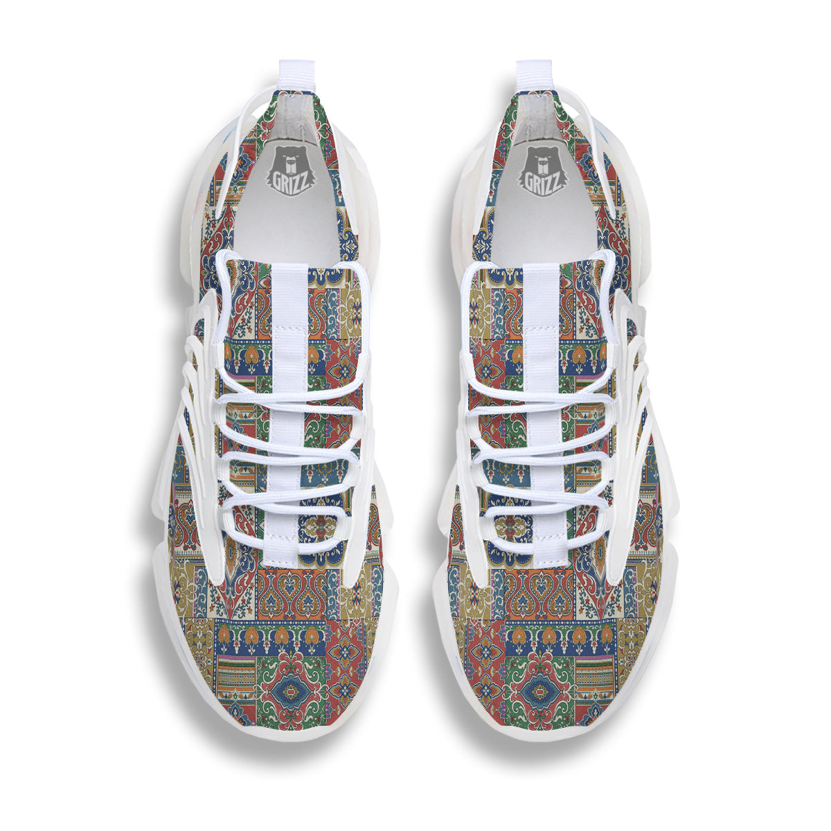 Patchwork Damask Vintage Print Pattern White Gym Shoes-grizzshop