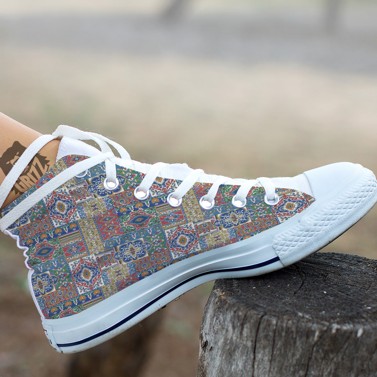 Patchwork Damask Vintage Print Pattern White High Top Shoes-grizzshop