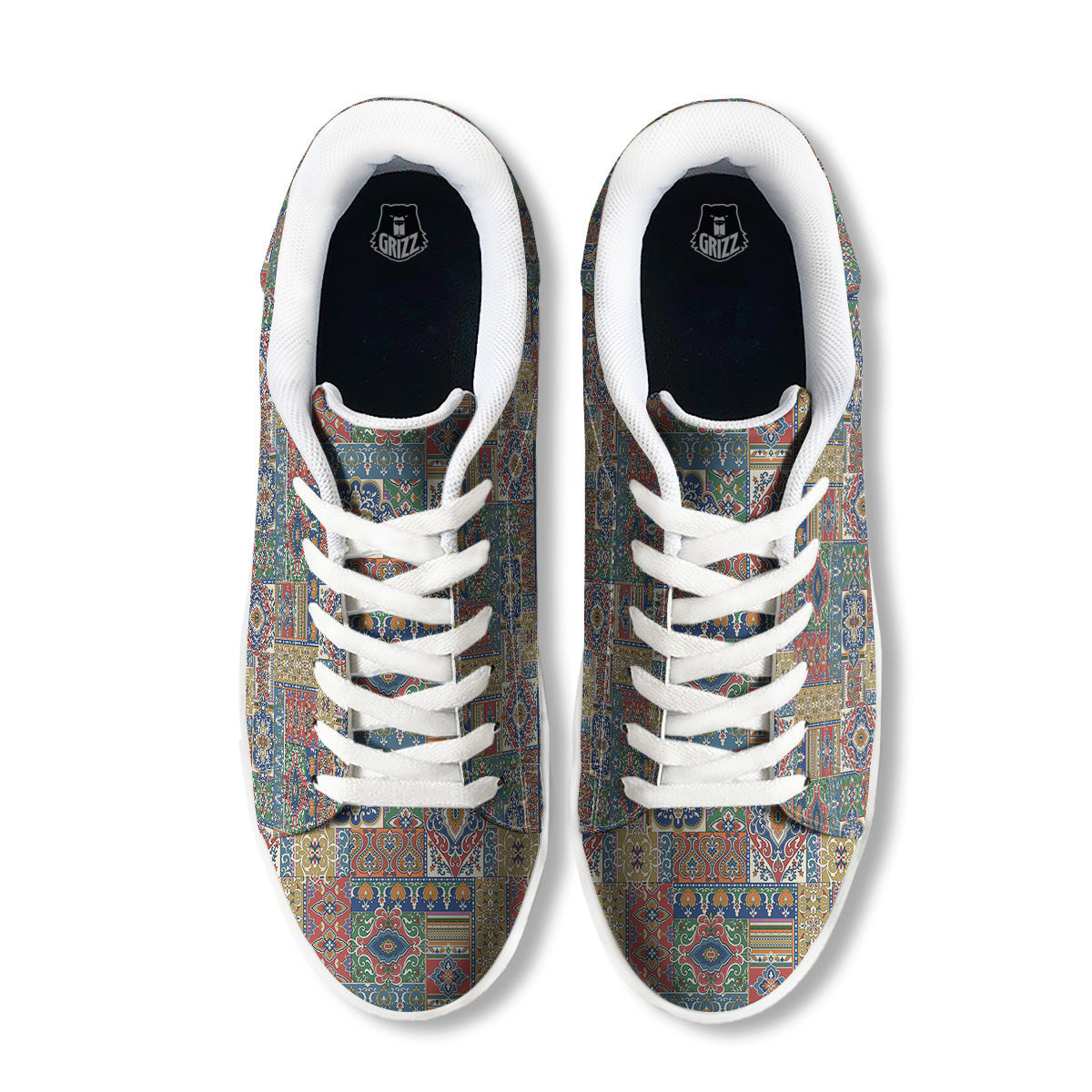 Patchwork Damask Vintage Print Pattern White Low Top Sneakers-grizzshop