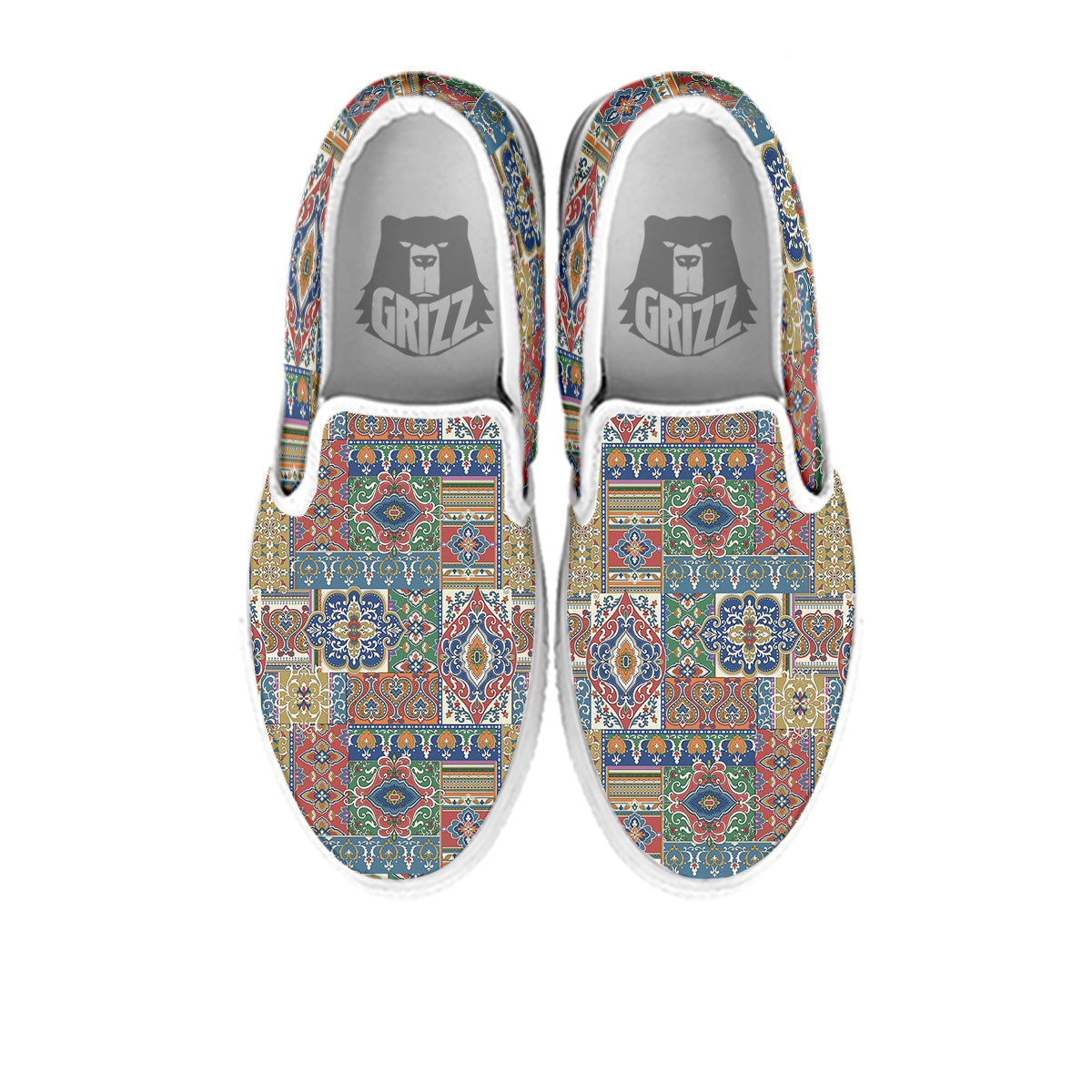 Patchwork Damask Vintage Print Pattern White Slip On Shoes-grizzshop