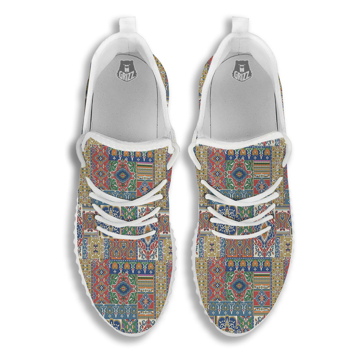 Patchwork Damask Vintage Print Pattern White Walking Shoes-grizzshop