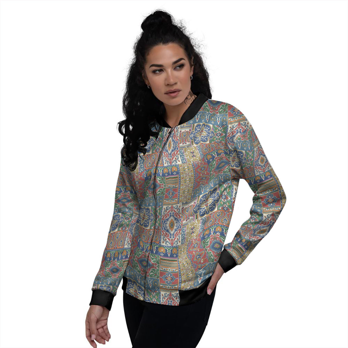 Patchwork Damask Vintage Print Pattern Women's Bomber Jacket-grizzshop