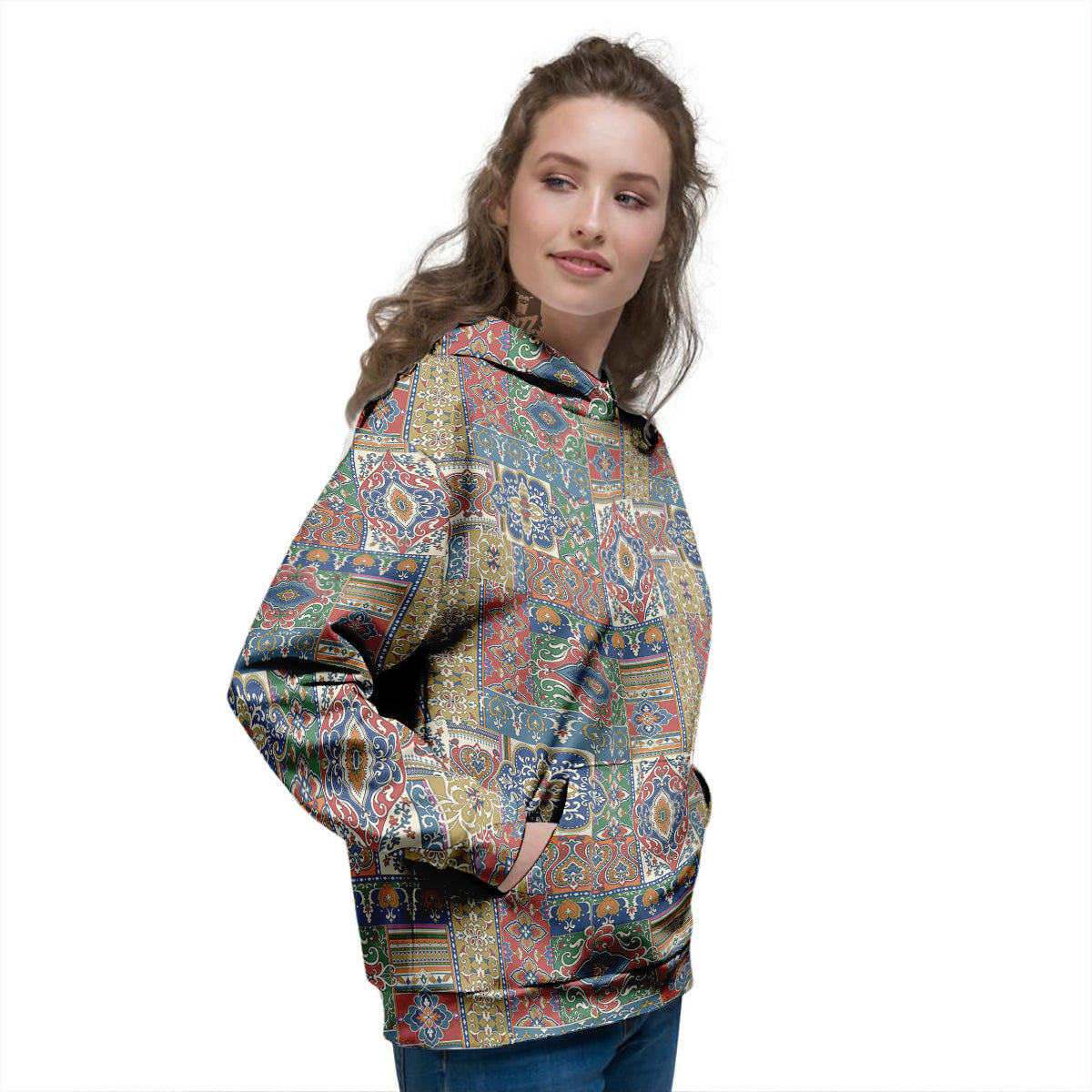 Patchwork Damask Vintage Print Pattern Women's Hoodie-grizzshop