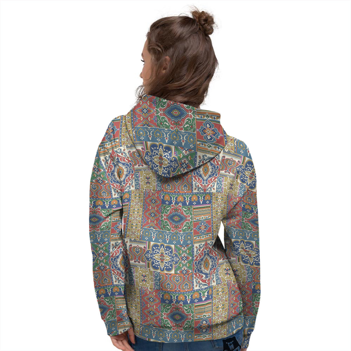 Patchwork Damask Vintage Print Pattern Women's Hoodie-grizzshop