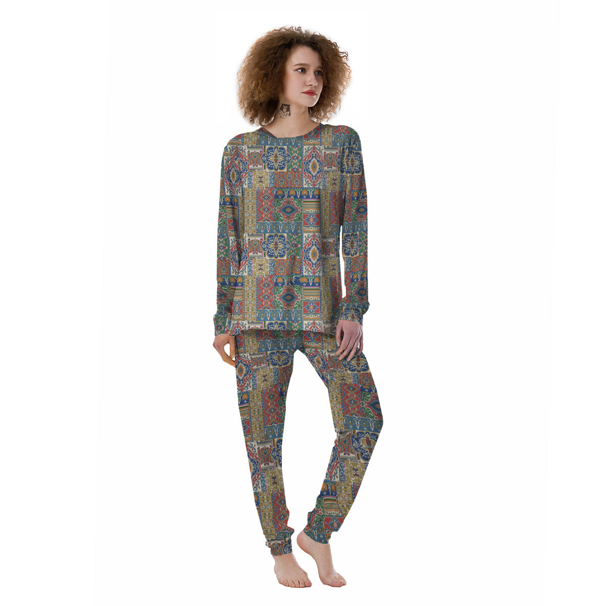 Patchwork Damask Vintage Print Pattern Women's Pajamas-grizzshop