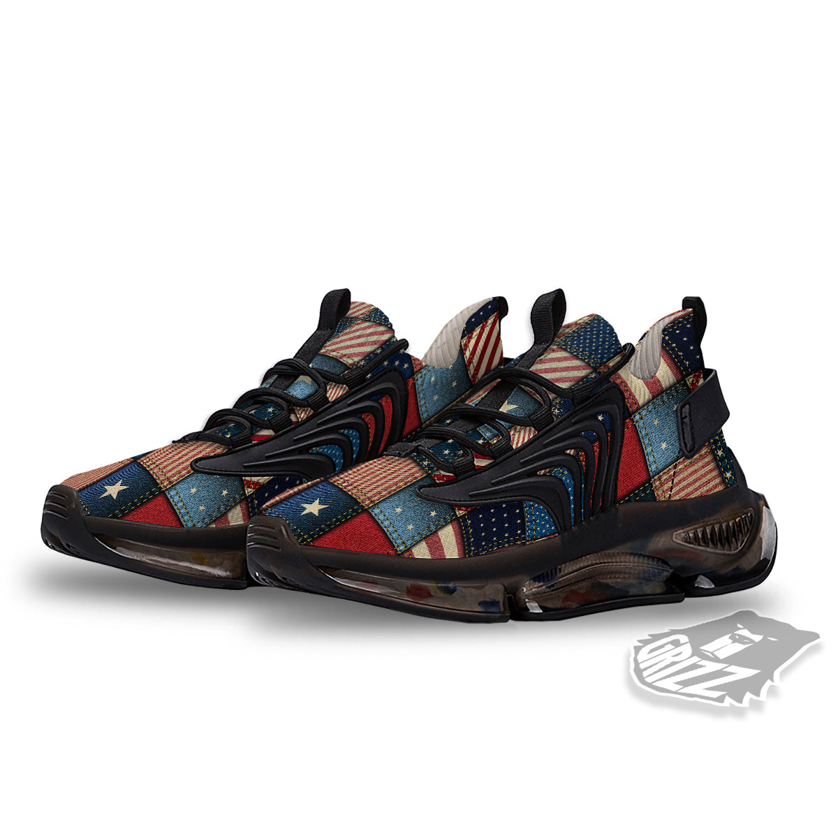 Patchwork Denim American Print Pattern Black Gym Shoes-grizzshop