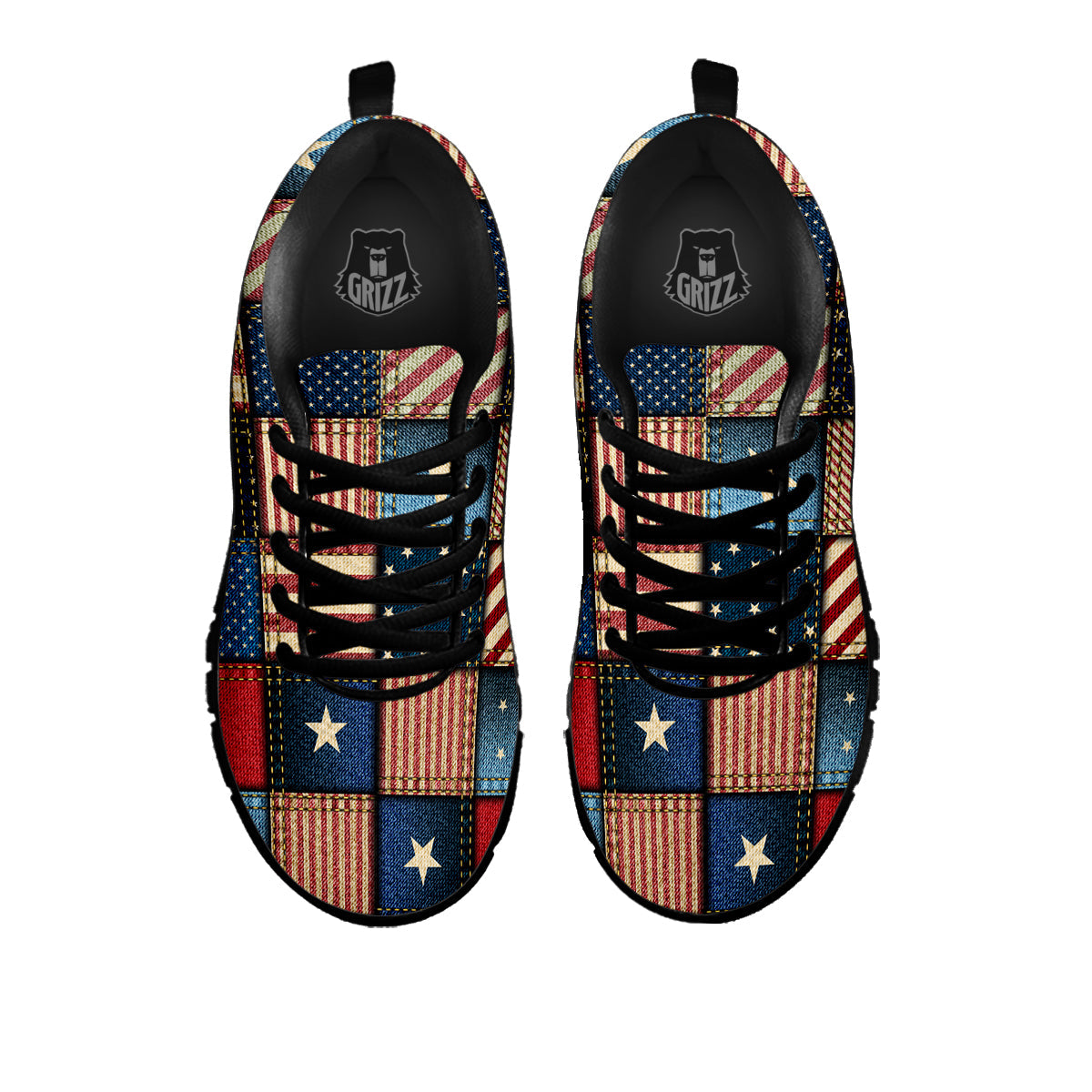 Patchwork Denim American Print Pattern Black Sneaker-grizzshop