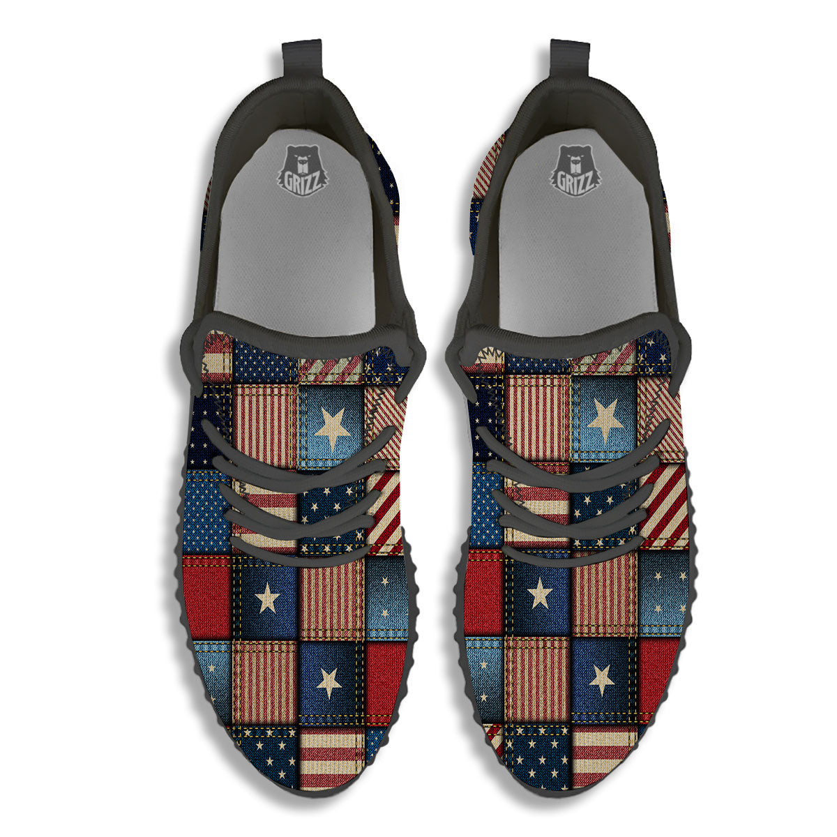 Patchwork Denim American Print Pattern Black Walking Shoes-grizzshop
