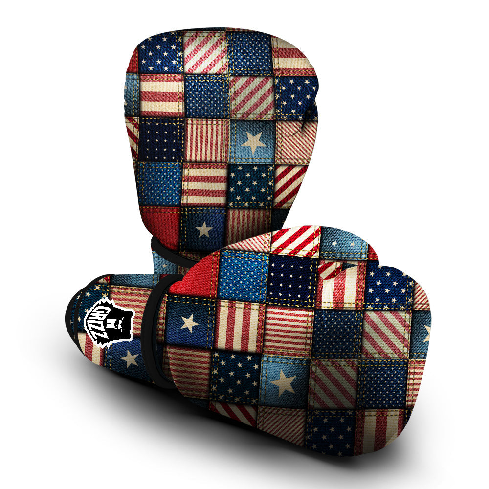 Patchwork Denim American Print Pattern Boxing Gloves-grizzshop