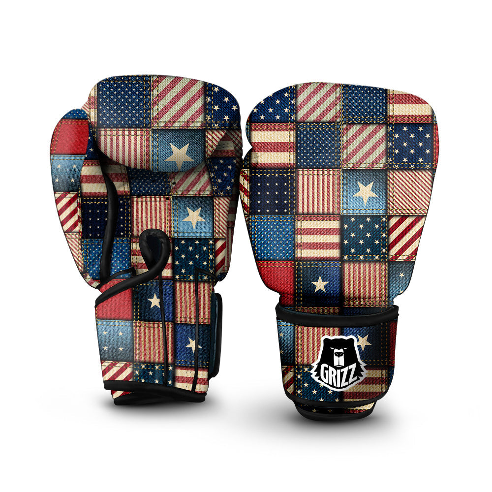 Patchwork Denim American Print Pattern Boxing Gloves-grizzshop