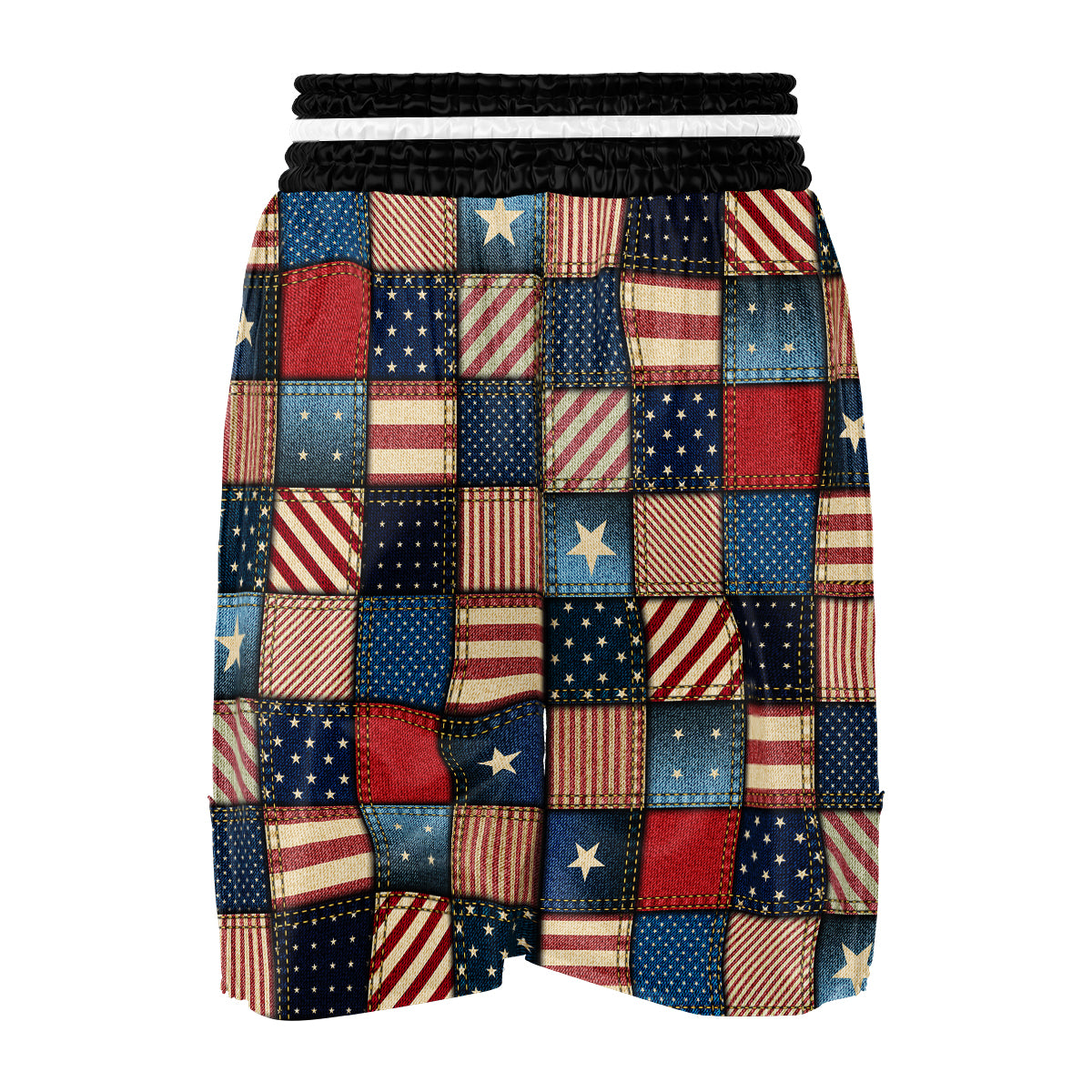 Patchwork Denim American Print Pattern Boxing Shorts-grizzshop