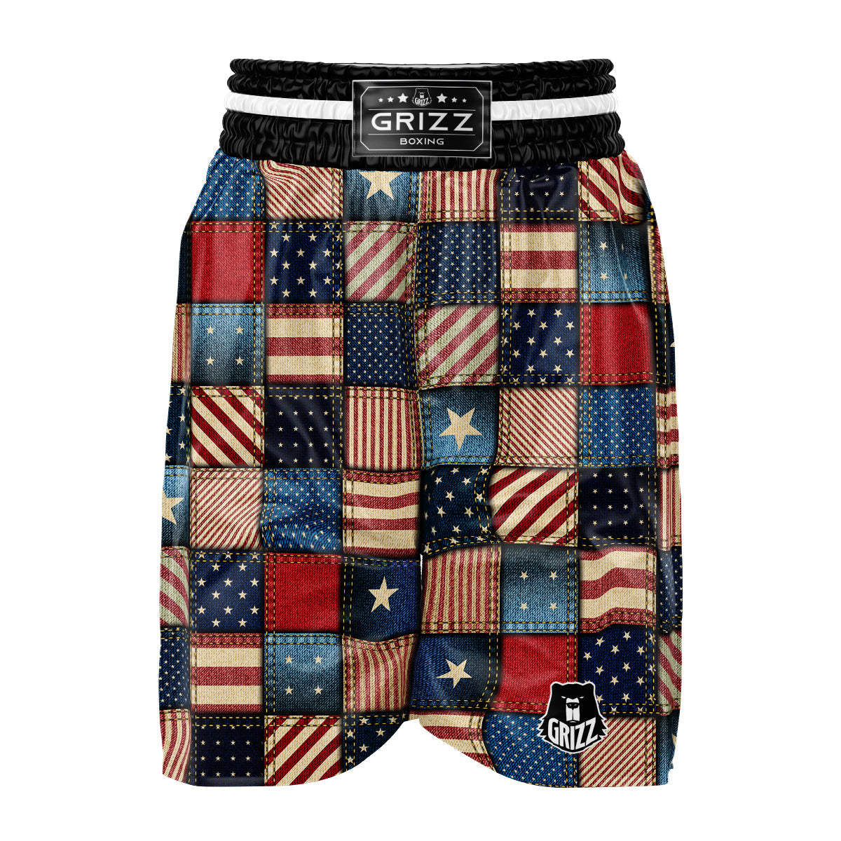 Patchwork Denim American Print Pattern Boxing Shorts-grizzshop