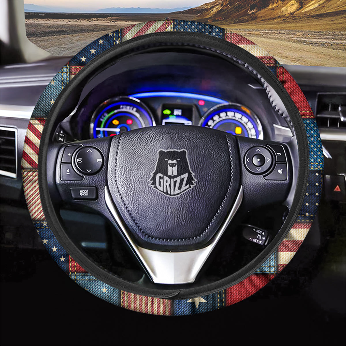 Patchwork Denim American Print Pattern Car Steering Wheel Cover-grizzshop