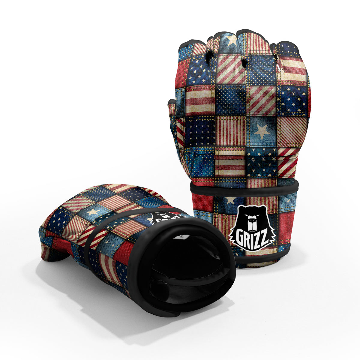 Patchwork Denim American Print Pattern MMA Gloves-grizzshop