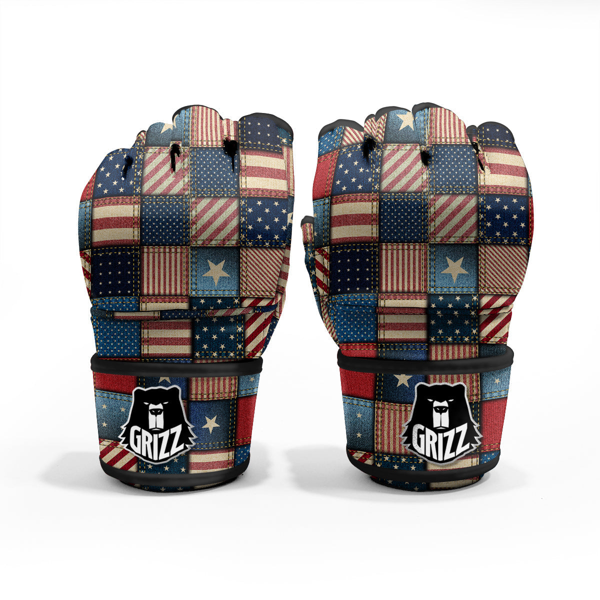 Patchwork Denim American Print Pattern MMA Gloves-grizzshop