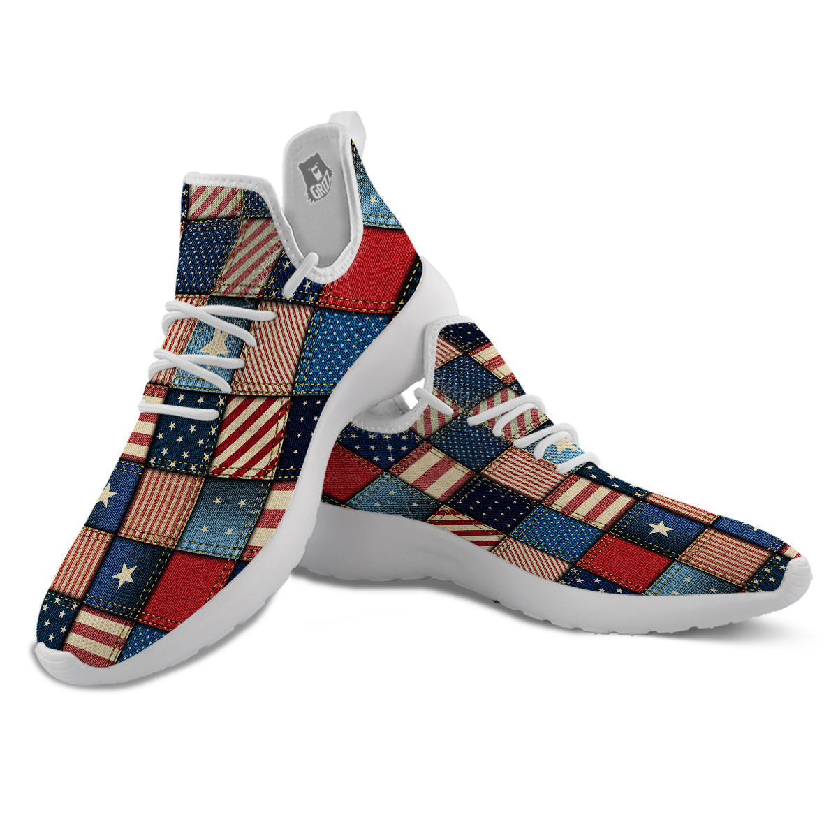Patchwork Denim American Print Pattern White Athletic Shoes-grizzshop