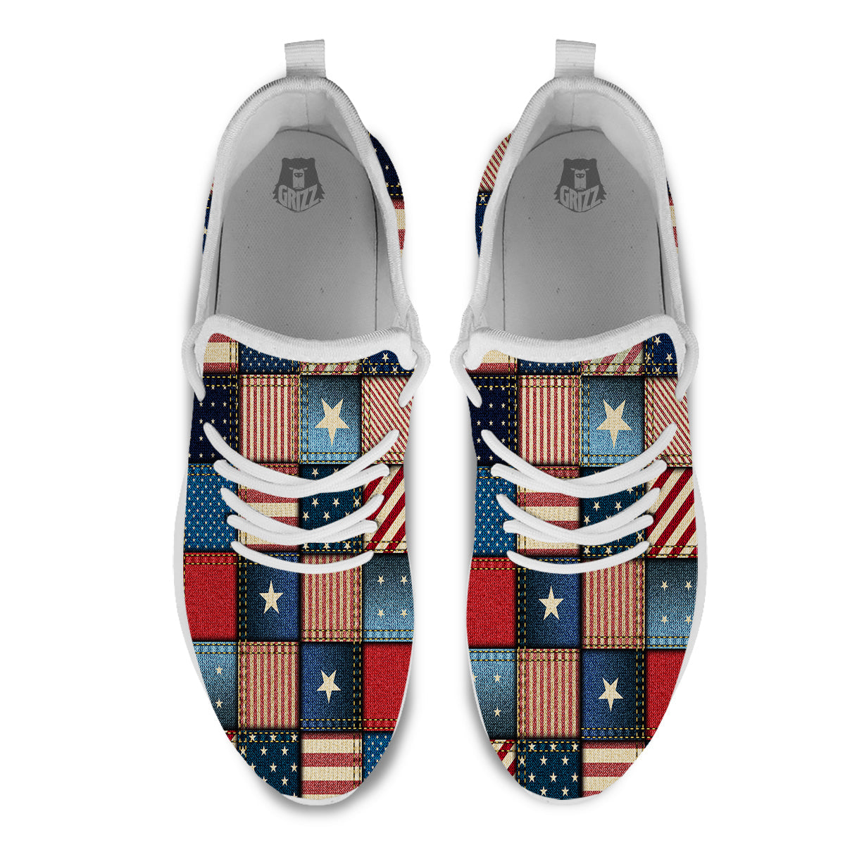 Patchwork Denim American Print Pattern White Athletic Shoes-grizzshop