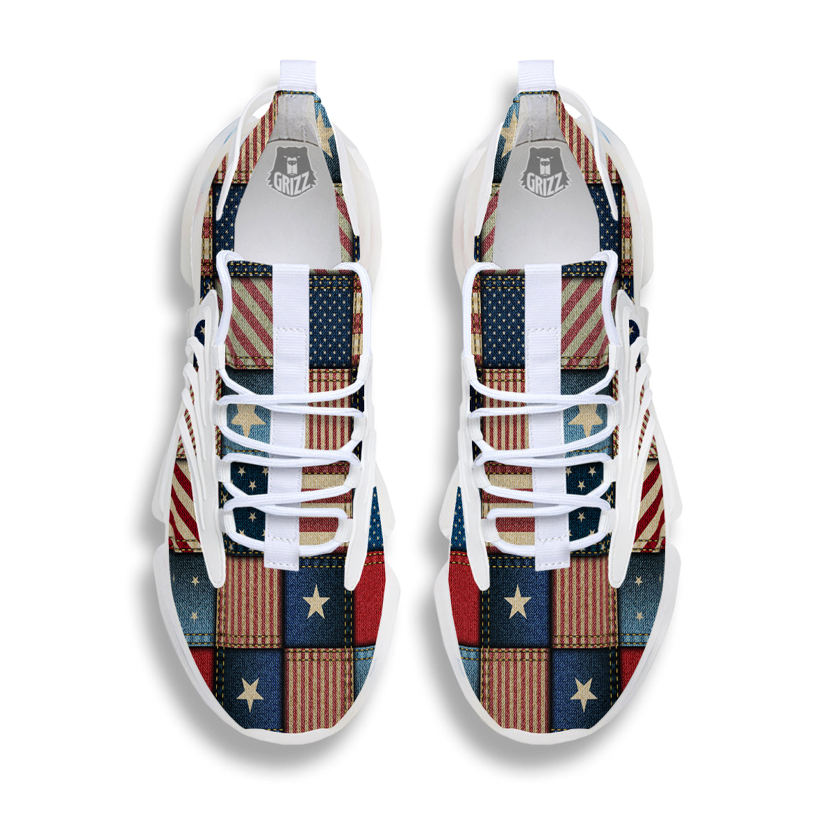 Patchwork Denim American Print Pattern White Gym Shoes-grizzshop